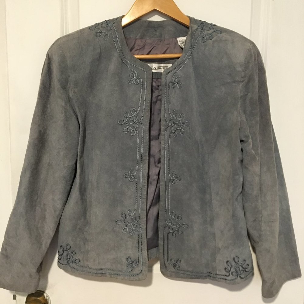 Vintage Evan Davies Blue Suede Skirt Suite